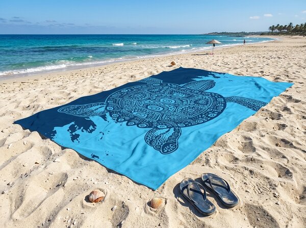 Hitro sušeča XXL plažna brisača OCEVA modra 150 x 210 cm, 100% mikrotkanina