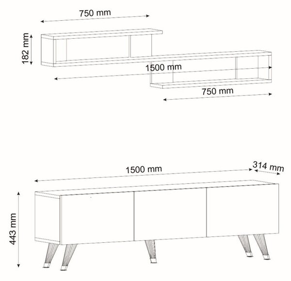 TV omarica MIYA 150 cm z zidno polico, antracitna