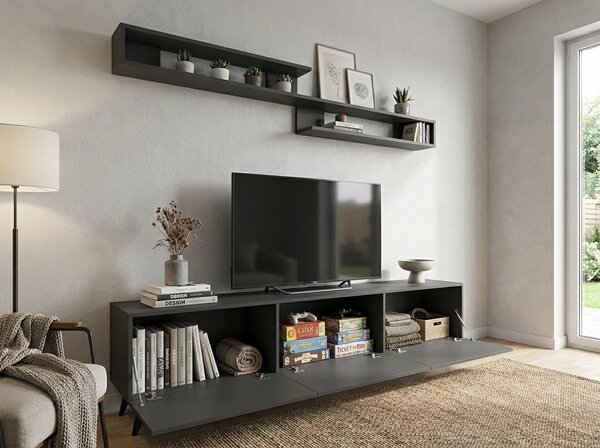 TV omarica MIYA 150 cm z zidno polico, antracitna