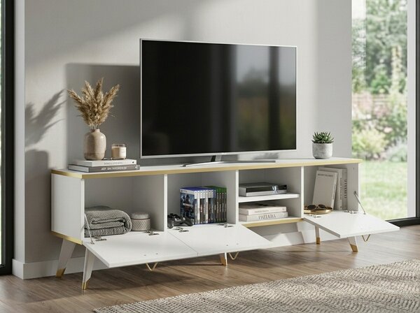 TV omarica CAROL 160 cm, bela/zlata
