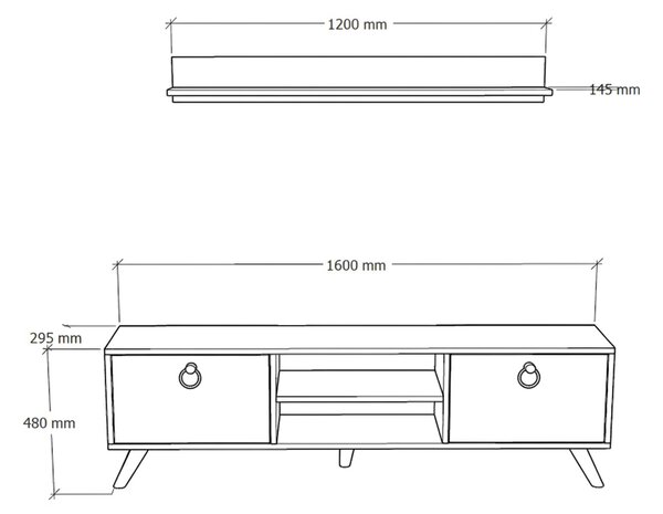 TV omarica ZEN 160 cm z zidno polico, dekor oreh/črni marmor
