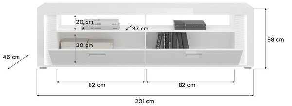 MID.YOU Dnevni Regal Skylight, Bela, Visoki Sijaj, 4-Delno