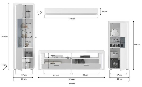 MID.YOU Dnevni Regal Skylight, Bela, Visoki Sijaj, 4-Delno