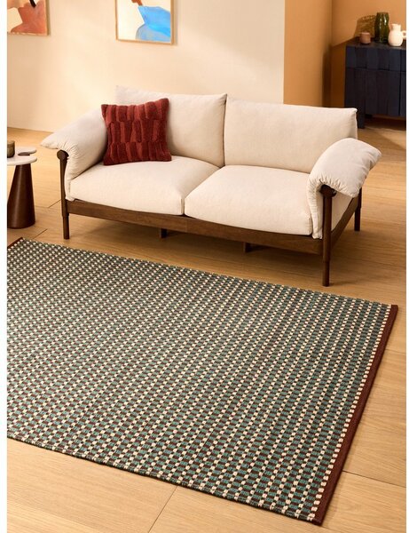 Zelenomodra ročno tkana preproga iz mešanice volne 120x170 cm Ember – MADE