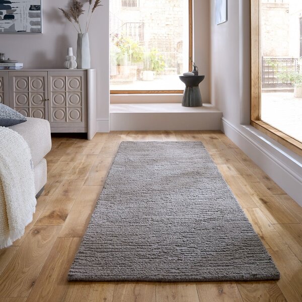 Siv ročno tkan volnen tekač 80x230 cm Harris Boucle – Flair Rugs