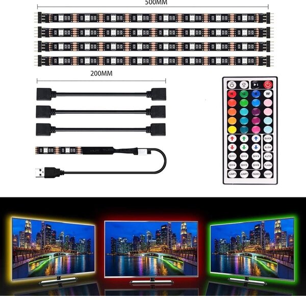 LED osvetlitev televizorja RGB 4 x 50 cm USB LED trak set AKCIJA