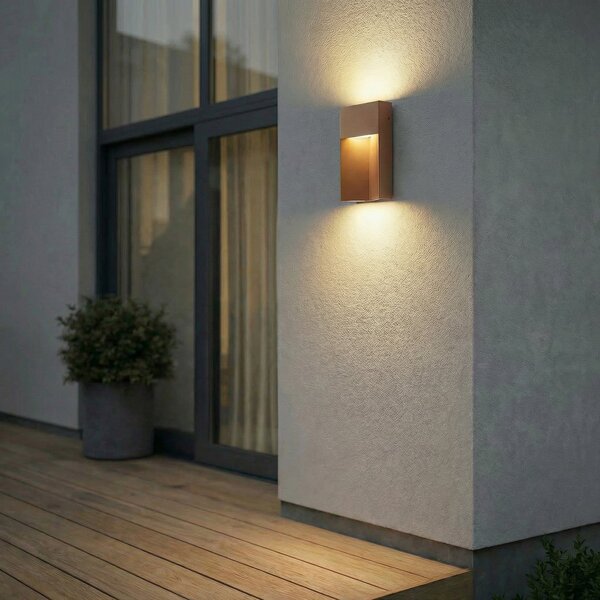Lucande LED-stenna svetilka za zunanjo uporabo Kaholo, rjava, CCT, IP44, Rjava / rjasta, Aluminij, Sodobni