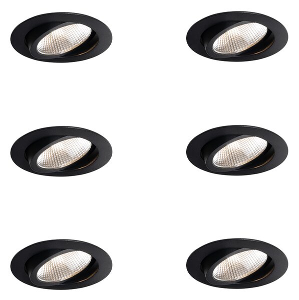 Komplet 6 vgradnih reflektorjev črne barve 9,5 cm vklj. LED 1300 lm Zatemnilni IP23 - Gaius