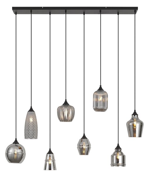 Art Deco viseča svetilka črna z dimnim steklom 8-Lights - Hanne