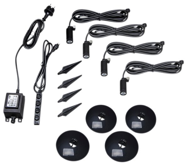 Set 4 črnih vrtnih reflektorjev, vključno z LED IP68 - Garly