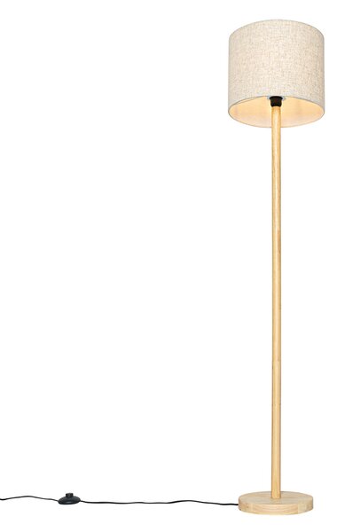 Rustikalna stoječa svetilka les z laneno senco bež 32 cm - Mels