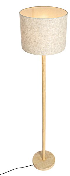 Rustikalna stoječa svetilka les z laneno senco bež 32 cm - Mels