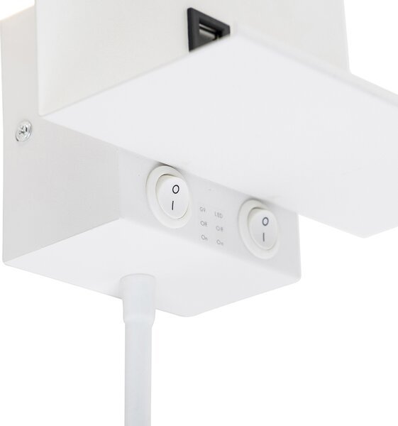 Sodobna stenska svetilka bela z USB in gibljivo roko - Flero