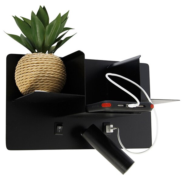 Sodobna stenska svetilka črna, vključno z LED z USB - Thijs