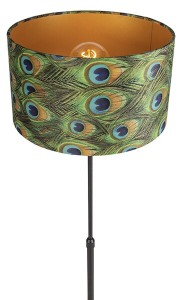 Stoječa svetilka črna z žametno senčilo pava z zlatom 35 cm - Parte