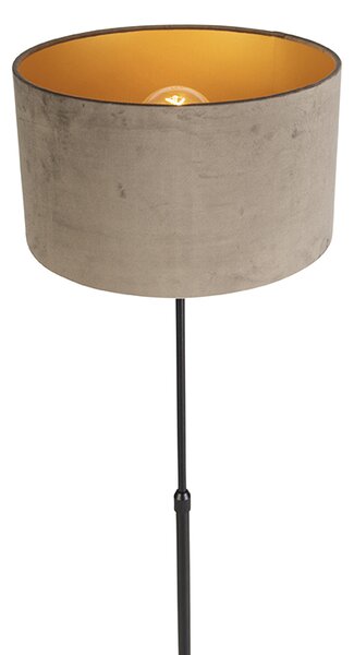 Stoječa svetilka črna z taupe žametno kapico z zlatom 35 cm - Parte