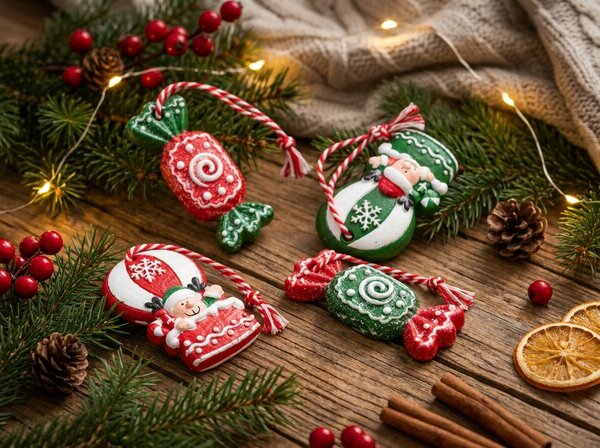 Set 4 božičnih okraskov CANDY ELF 6 cm