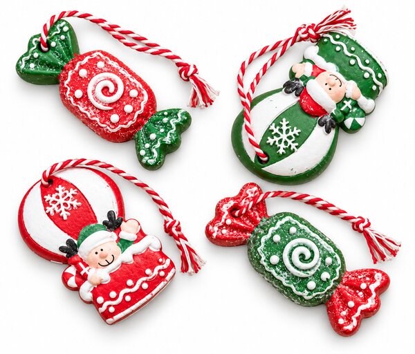 Set 4 božičnih okraskov CANDY ELF 6 cm