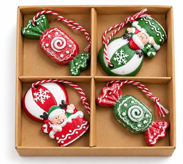 Set 4 božičnih okraskov CANDY ELF 6 cm
