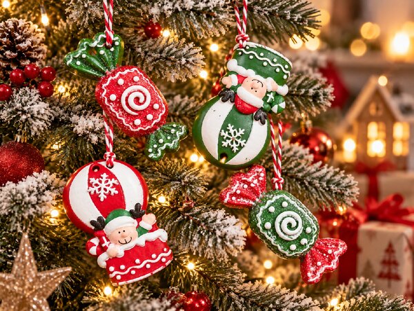 Set 4 božičnih okraskov CANDY ELF 6 cm
