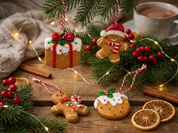 Set 4 božičnih okraskov COOKIE CHRISTMAS 6 cm