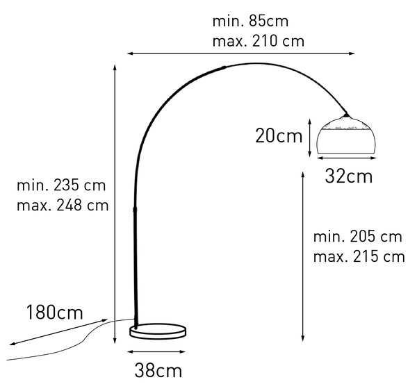 Moderna ločna talna svetilka medenina z marmorno podnožjem in črnim odtenkom 32,5 cm - XXL