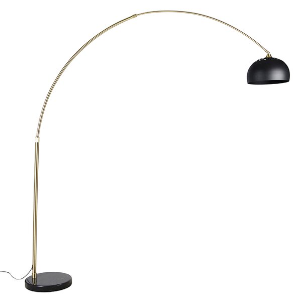 Moderna ločna talna svetilka medenina z marmorno podnožjem in črnim odtenkom 32,5 cm - XXL