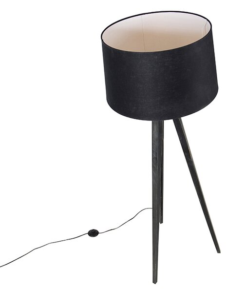 Stropna svetilka črna s platnenim odtenkom črne barve 45 cm - Tripod Classic
