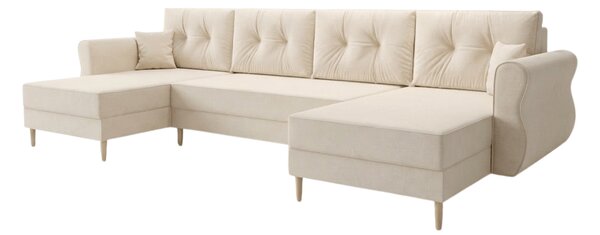 Kremna raztegljiva sedežna garnitura v obliki U SILVIANO, 300x140 cm + 2 blazini GRATIS
