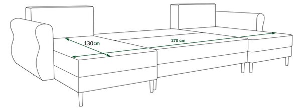 Temno zelena raztegljiva sedežna garnitura v obliki U SILVIANO, 300x140 cm + 2 blazini GRATIS