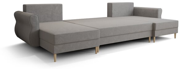 Temno zelena raztegljiva sedežna garnitura v obliki U SILVIANO, 300x140 cm + 2 blazini GRATIS