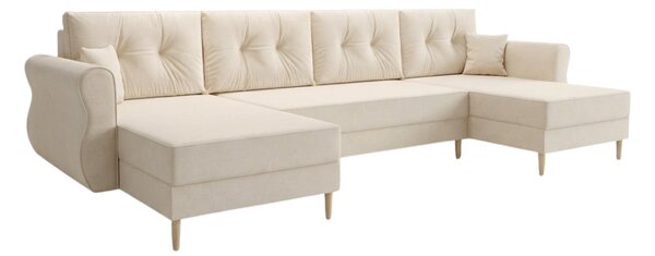 Kremna raztegljiva sedežna garnitura v obliki U SILVIANO, 300x140 cm + 2 blazini GRATIS
