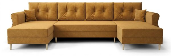 Gorčična raztegljiva sedežna garnitura v obliki U SILVIANO, 300x140 cm + 2 blazini GRATIS