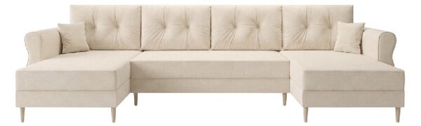 Kremna raztegljiva sedežna garnitura v obliki U SILVIANO, 300x140 cm + 2 blazini GRATIS