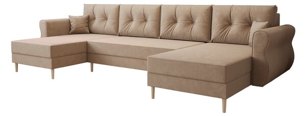 Bež raztegljiva sedežna garnitura v obliki U SILVIANO, 300x140 cm + 2 blazini GRATIS