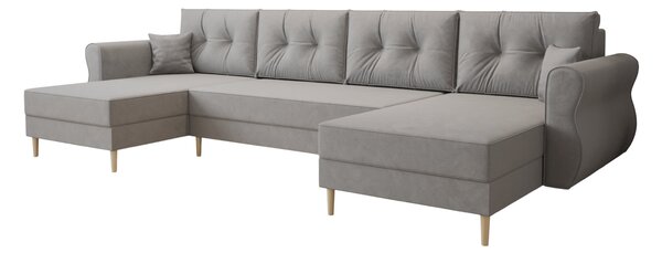 Siva raztegljiva sedežna garnitura v obliki U SILVIANO, 300x140 cm + 2 blazini GRATIS