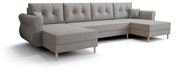 Siva raztegljiva sedežna garnitura v obliki U SILVIANO, 300x140 cm + 2 blazini GRATIS