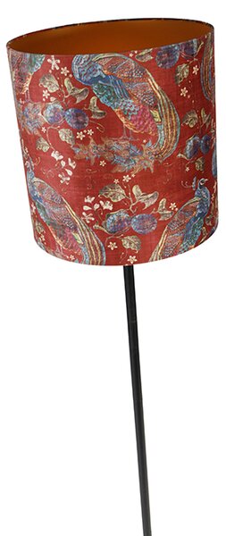 Stoječa svetilka črna abažur s pavjim vzorcem rdeč 40 cm - Simplo