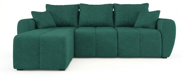 Temno zelena raztegljiva kotna sedežna garnitura SEVIO, 246x145 cm, obojestranska + 2 blazini GRATIS