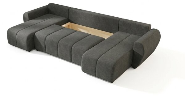 Temno siva raztegljiva sedežna garnitura v obliki U SEVIO, 311x145 cm, obojestranska + 2 blazini GRATIS