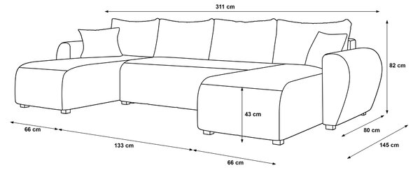 Siva raztegljiva sedežna garnitura v obliki U SEVIO, 311x145 cm, obojestranska + 2 blazini GRATIS