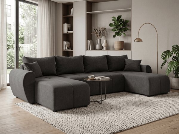 Temno siva raztegljiva sedežna garnitura v obliki U SEVIO, 311x145 cm, obojestranska + 2 blazini GRATIS