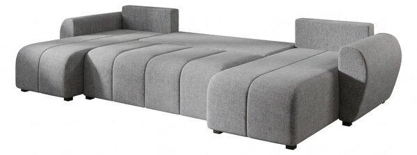 Siva raztegljiva sedežna garnitura v obliki U SEVIO, 311x145 cm, obojestranska + 2 blazini GRATIS