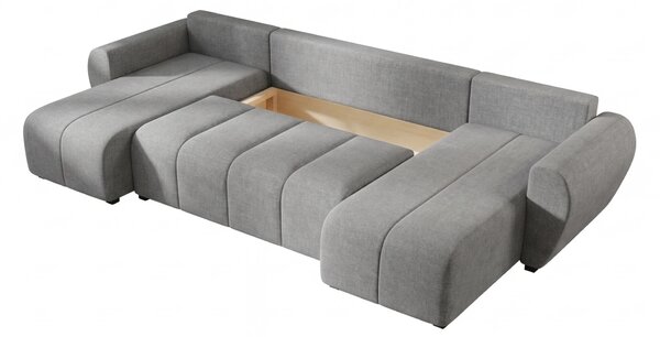 Siva raztegljiva sedežna garnitura v obliki U SEVIO, 311x145 cm, obojestranska + 2 blazini GRATIS