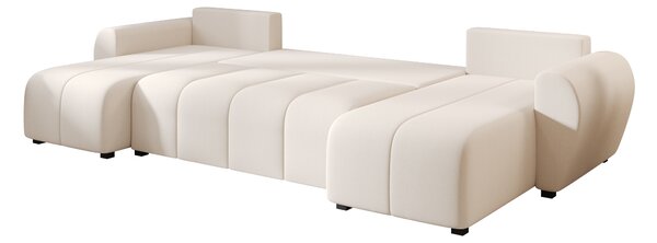 Kremna raztegljiva sedežna garnitura v obliki U SEVIO, 311x145 cm, obojestranska + 2 blazini GRATIS