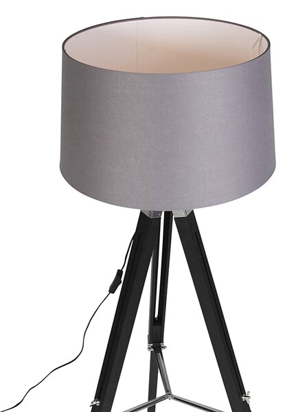 Stoječa svetilka s stativom črna z odtenkom 45 cm temno siva lanena
