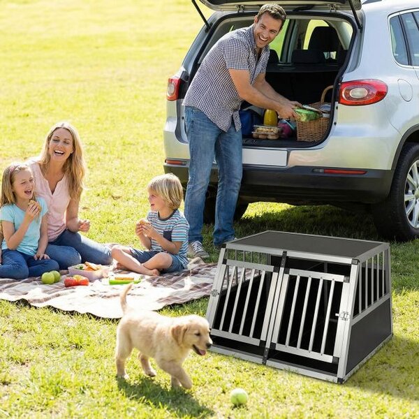 Potovalna kletka za pse, aluminijasta transportna škatla za psa, srebrna