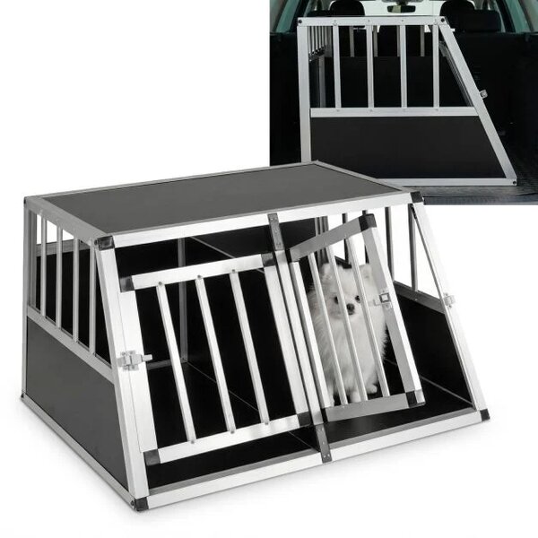 Potovalna kletka za pse, aluminijasta transportna škatla za psa, srebrna