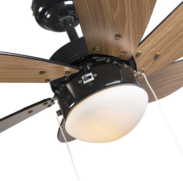Stropni ventilator črn z lesnim potiskom 80 cm z vlečno vrvico - Fresh