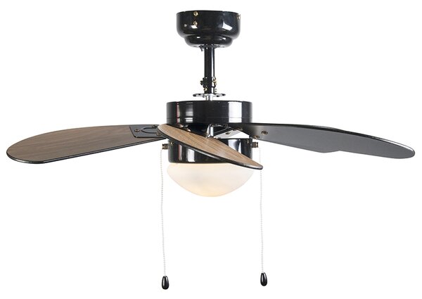 Stropni ventilator črn z lesnim potiskom 80 cm z vlečno vrvico - Fresh